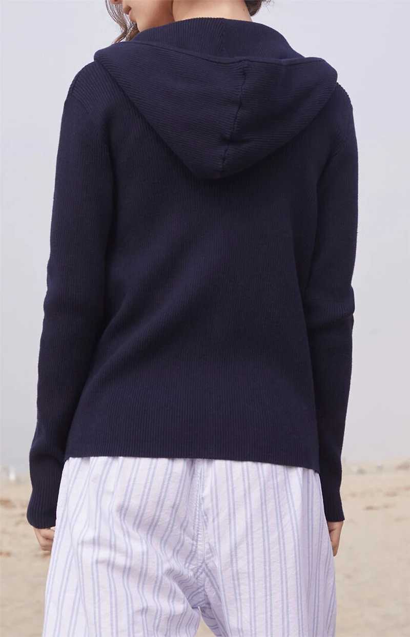 John Galt Navy Double Zip Hooded Sweater