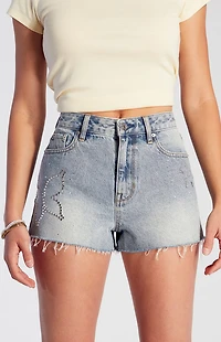 Pacsun Rhinestone Butterfly High Waisted Denim Festival  Shorts