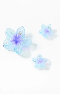 LA Hearts 3 Pack Blue Plumeria Flower Hair Claw Clips