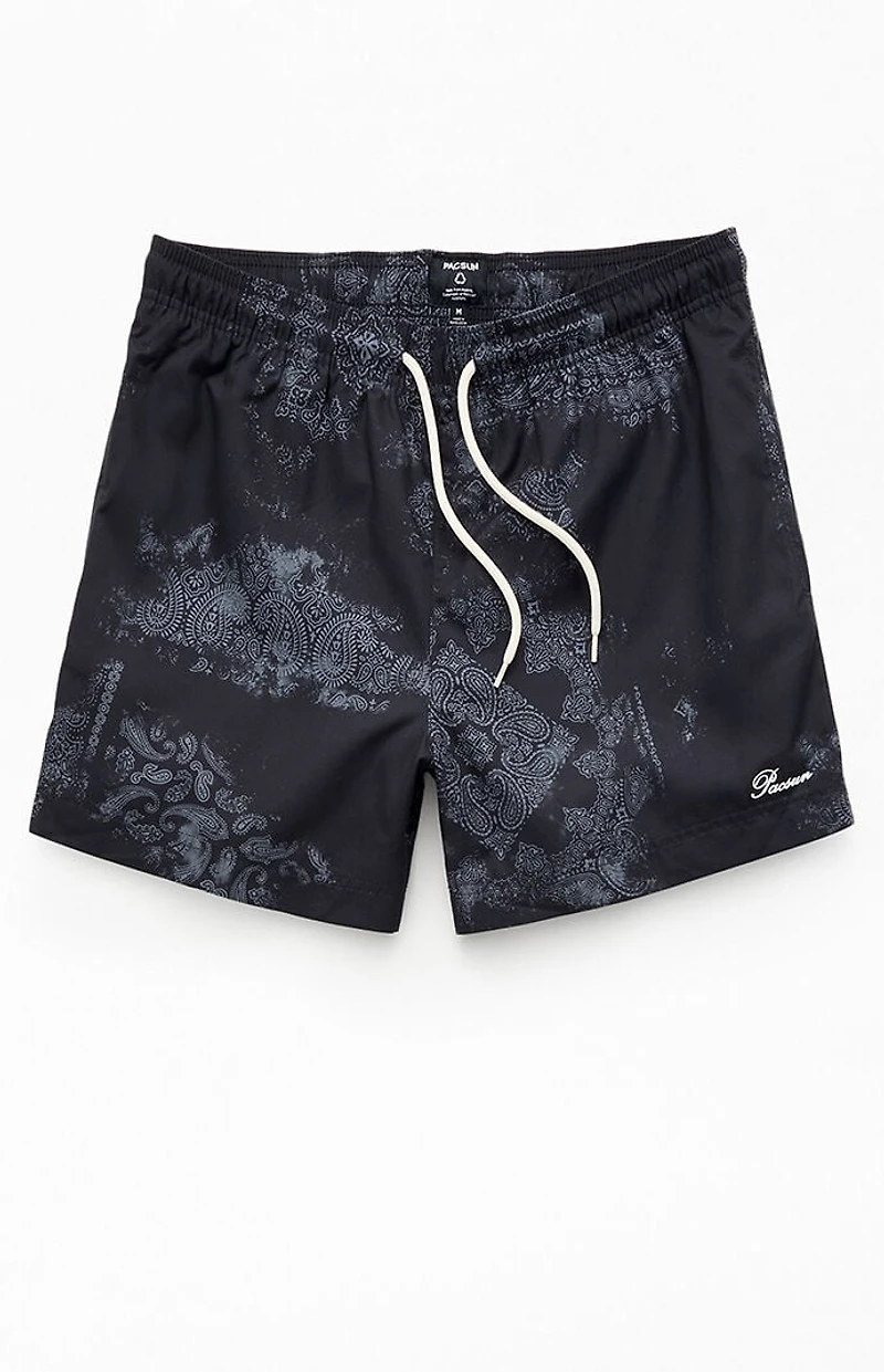 Pacsun Black Blotch Bandana Eco 4.5" Swim Trunks