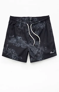 Pacsun Black Blotch Bandana Eco 4.5" Swim Trunks