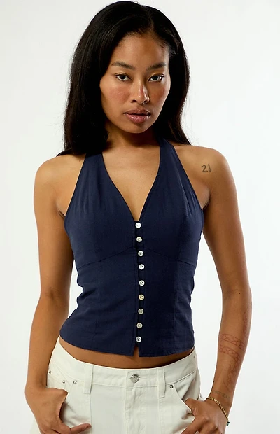 Beverly and Beck Hannah Smocked Tie Halter Top