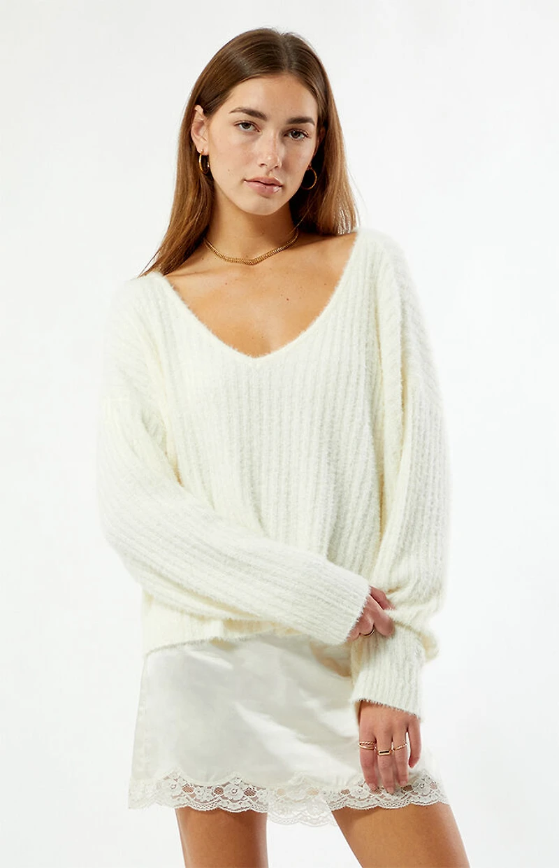 Beverly and Beck Ginger V-Neck Fuzzy Sweater
