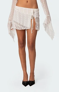 Edikted Anastasia Sheer Lace Ruffle Mini Skirt