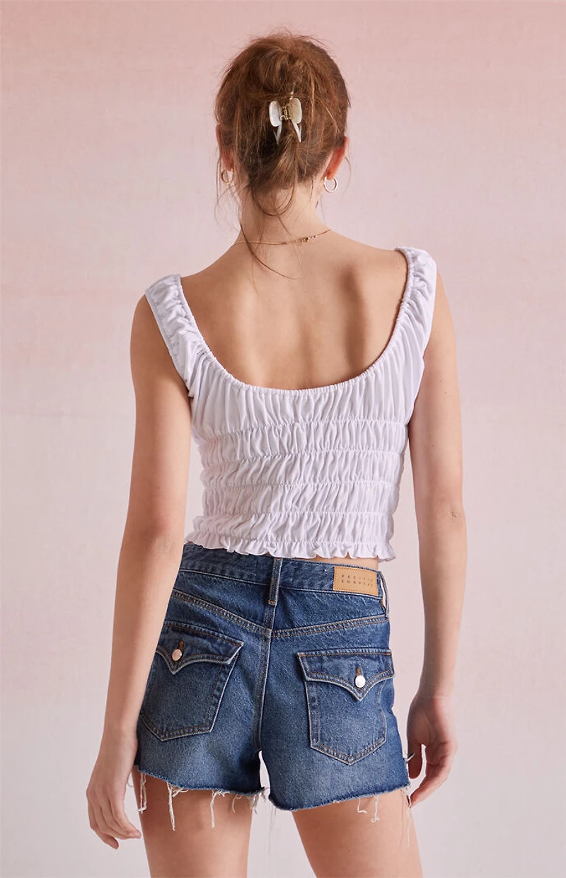 Beverly and Beck Bow Tie V-Neck Ruched Tank Top