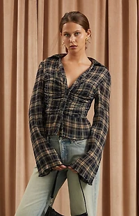 Beverly and Beck Sara Plaid Button Up Long Sleeve Top