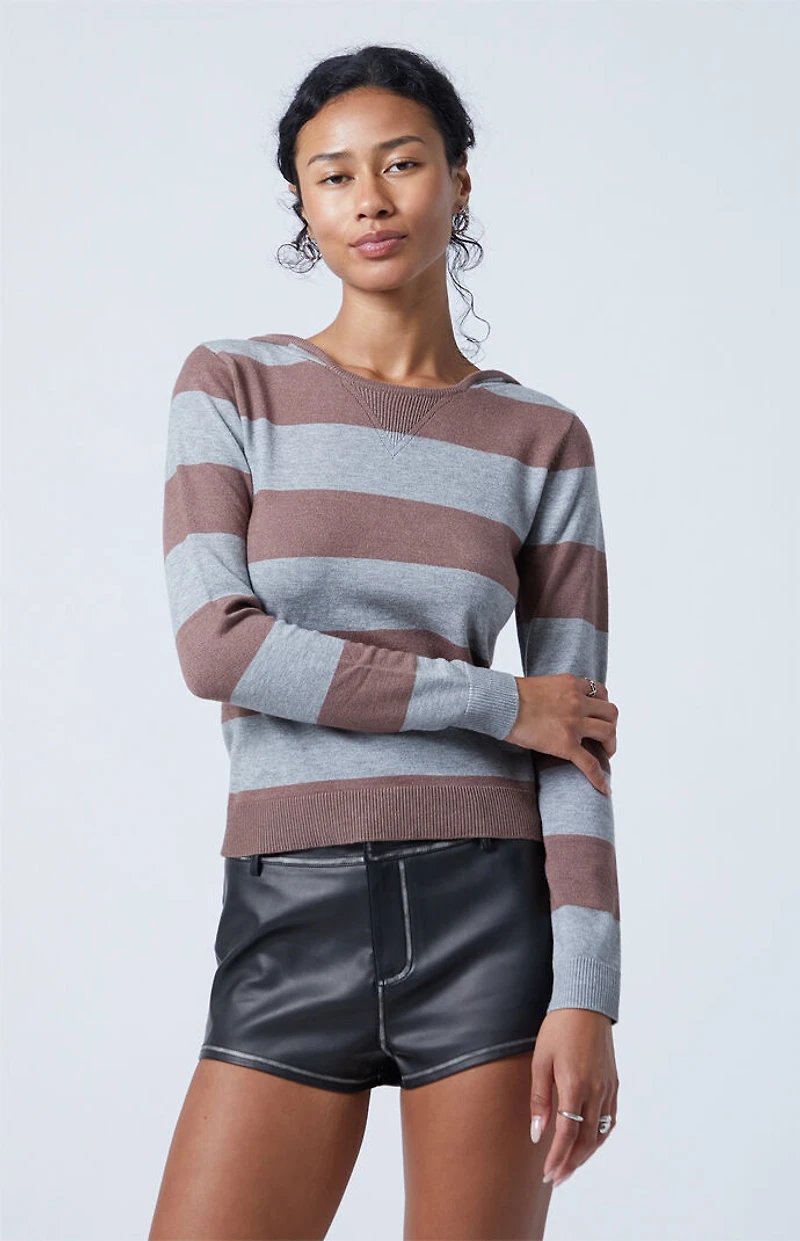Third Charm Striped Studded Hooded Sweater