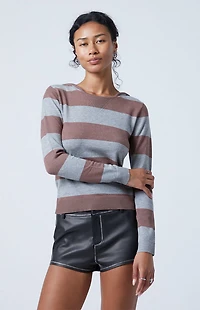 Third Charm Striped Studded Hooded Sweater