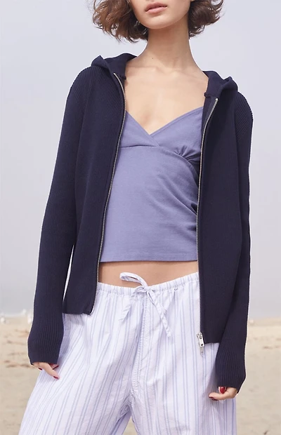 John Galt Navy Double Zip Hooded Sweater