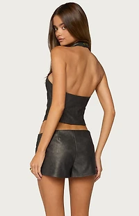 Edikted Harle Napoleon Faux Leather Halter Top
