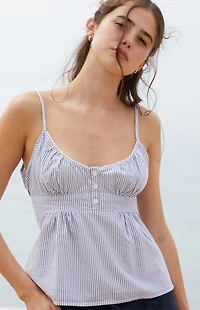 John Galt White & Light Blue Striped Tank Top
