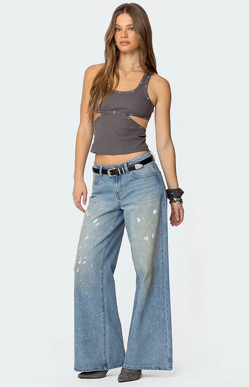 Edikted Paint Splatter Low Rise Jeans