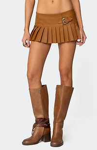 Edikted Pleated Faux Leather Mini Skort