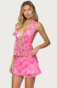 Edikted Tiedye Mesh Split Front Backless Top