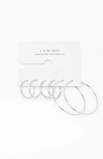LA Hearts 3 Pack Silver Hoop Earrings