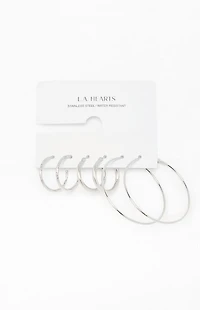 LA Hearts 3 Pack Silver Hoop Earrings