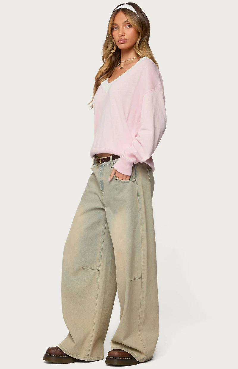 Edikted Marie Contrast Lacey V Neck Sweater