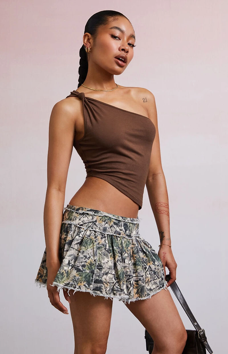 Third Charm Mandy Knot One Shoulder Tank Top