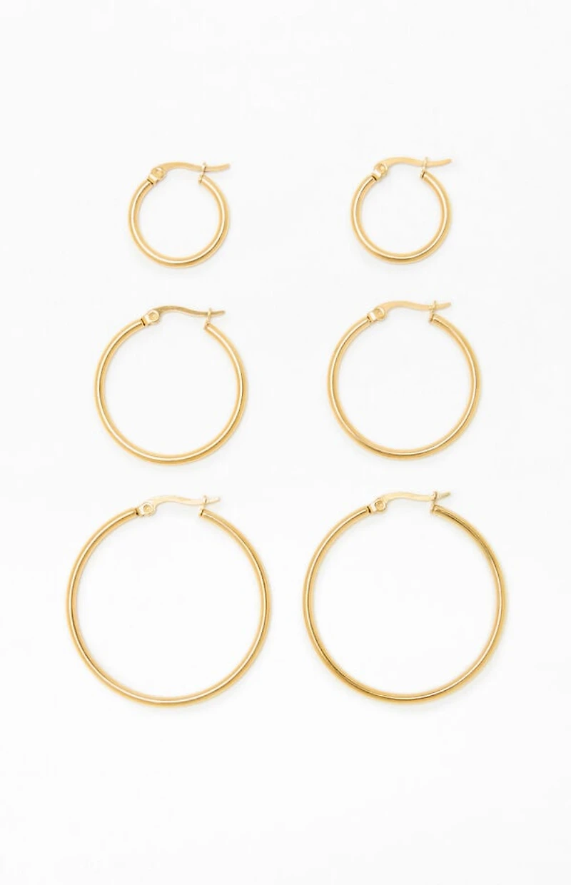 LA Hearts 3 Pack Thin Gold Hoop Earrings