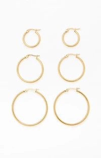 LA Hearts 3 Pack Thin Gold Hoop Earrings