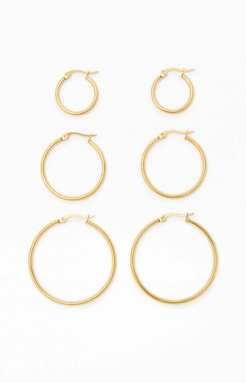 LA Hearts 3 Pack Thin Gold Hoop Earrings