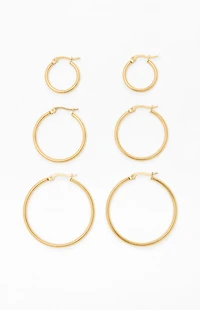 LA Hearts 3 Pack Thin Gold Hoop Earrings