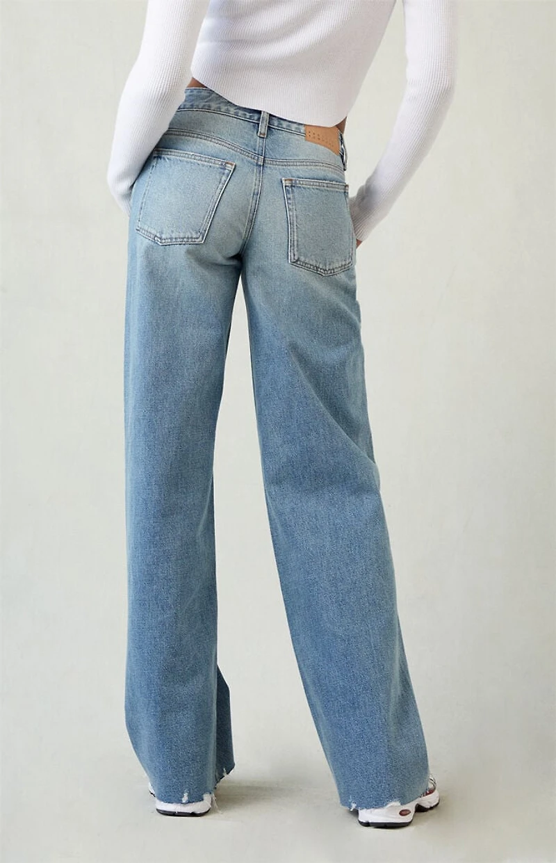 Pacsun Casey Low Rise Baggy Jeans Ripped Raw Cut Medium Blue