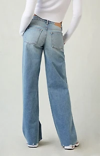 Pacsun Casey Low Rise Baggy Jeans Ripped Raw Cut Medium Blue
