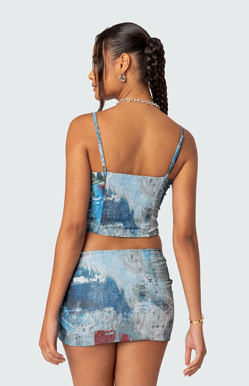 Edikted Love Letter Printed Mesh Corset