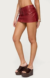 Edikted Lace Up Faux Leather Mini Skort