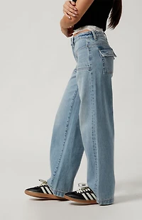 Pacsun Casey Low Rise Baggy Jeans Patch Pocket Light Indigo