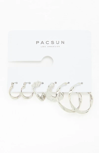 Pacsun 3 Pack Silver Textured Hoop Earrings