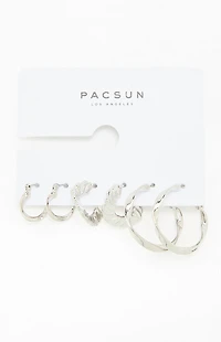Pacsun 3 Pack Silver Textured Hoop Earrings