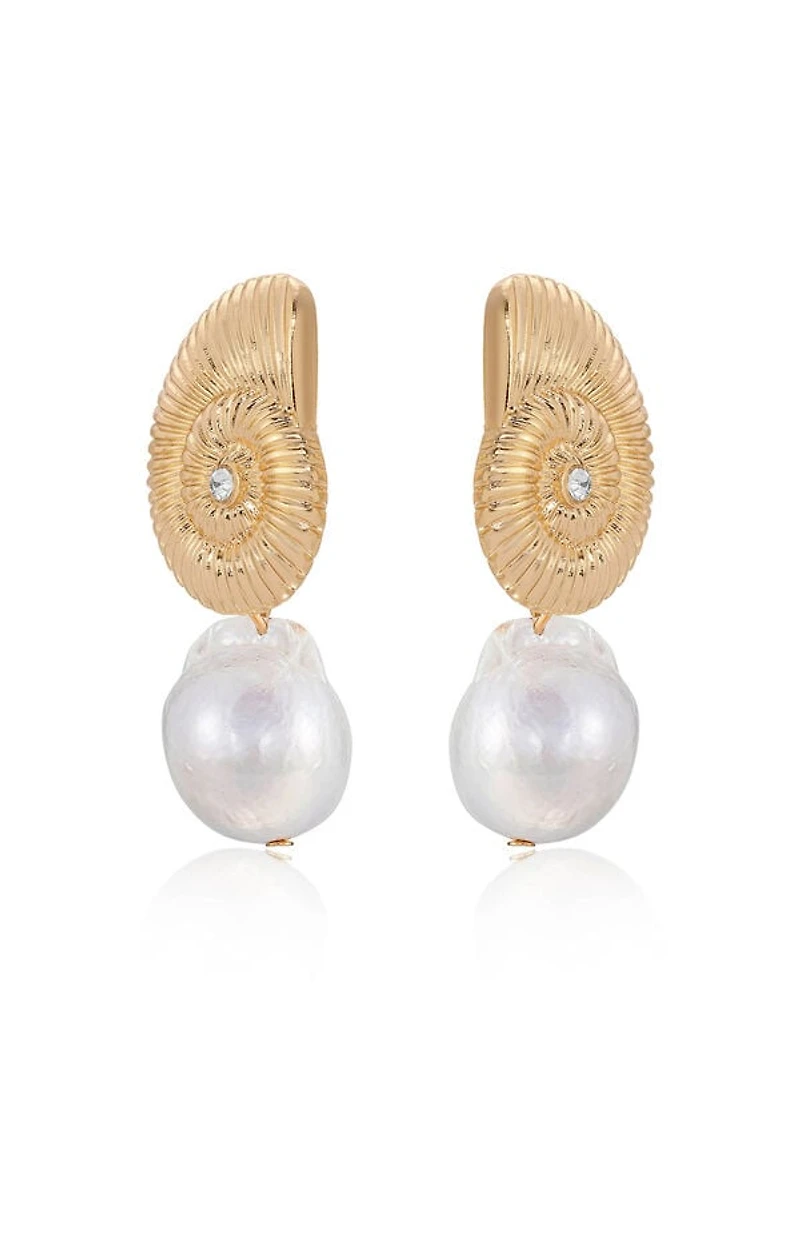 Ettika Nautilus Shell Freshwater Pearl Dangle Earrings