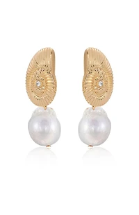 Ettika Nautilus Shell Freshwater Pearl Dangle Earrings