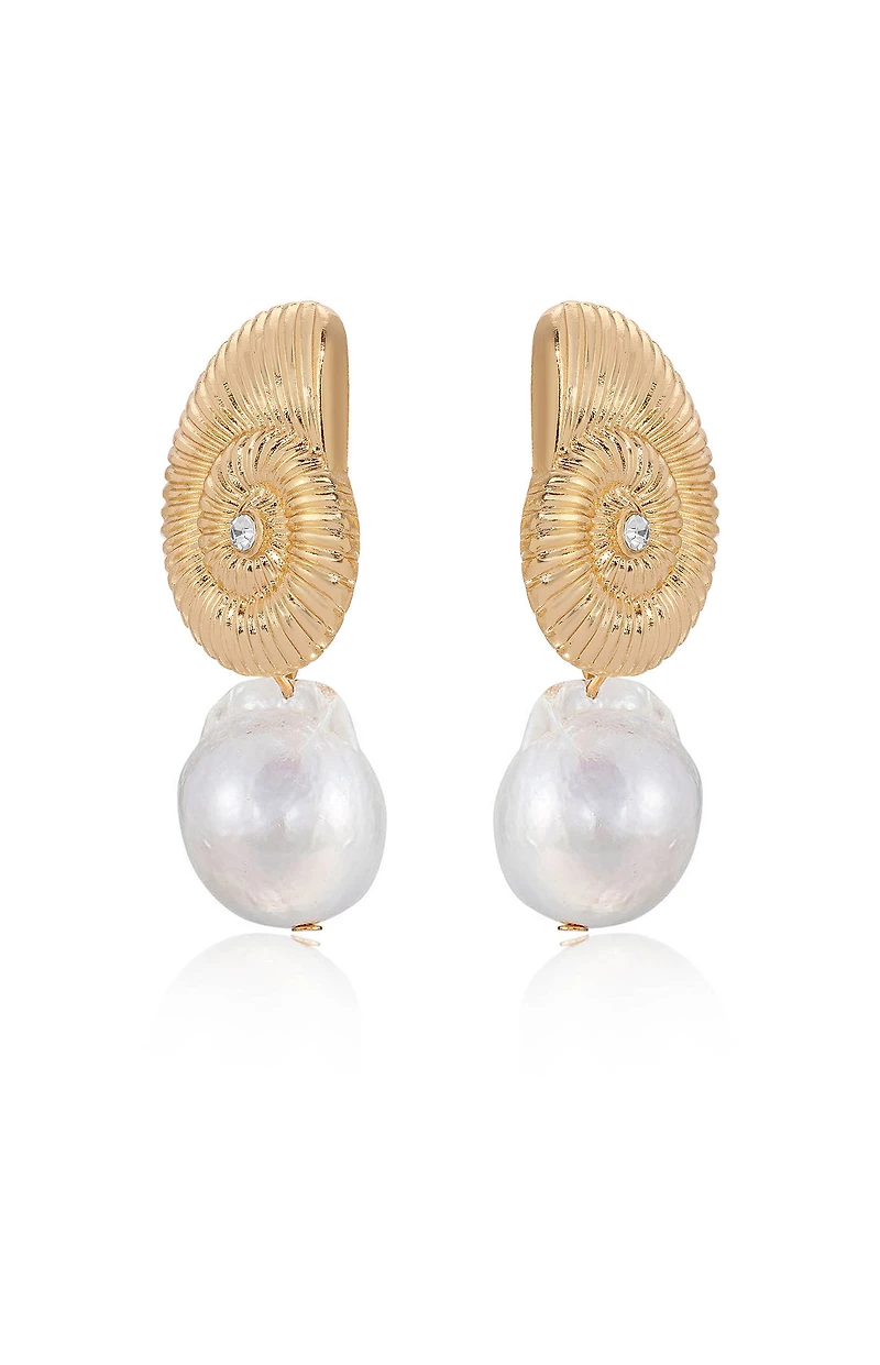 Ettika Nautilus Shell Freshwater Pearl Dangle Earrings