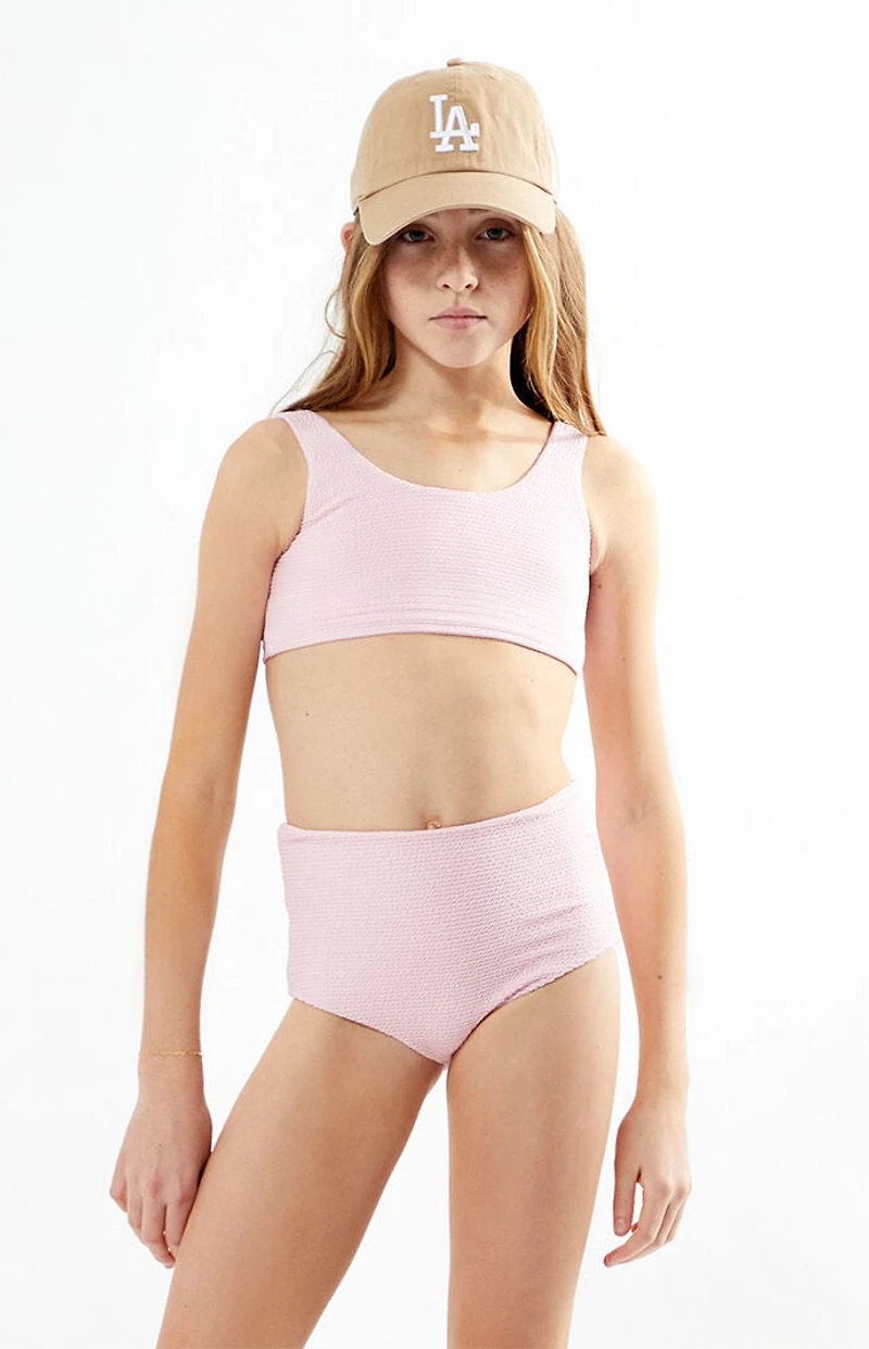 Pacsun Kids Pink Scrunch Tank & High Waisted Bikini Set