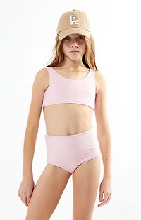 Pacsun Kids Pink Scrunch Tank & High Waisted Bikini Set