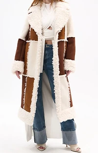 AZALEA WANG Telluride Tan Faux Fur Patchwork Shearling Coat