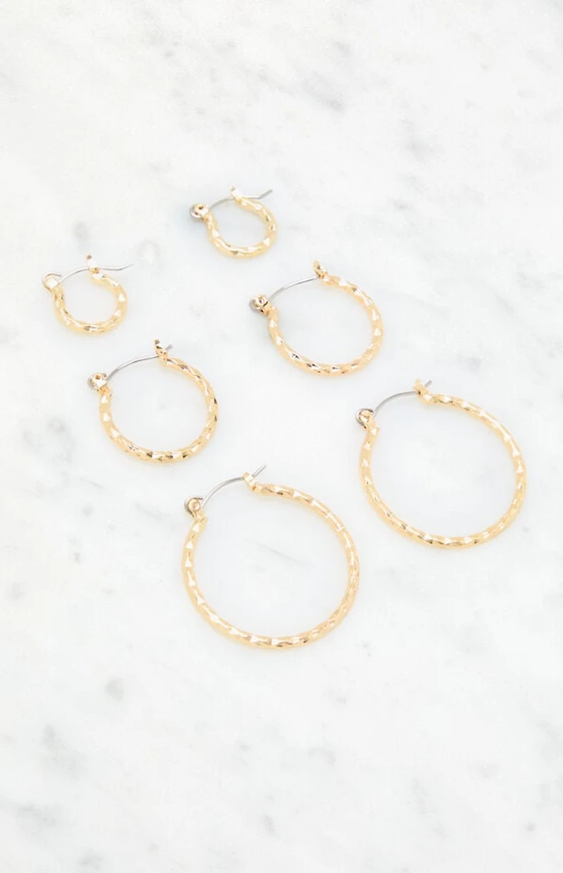 LA Hearts 3 Pack Hammered Hoop Earrings