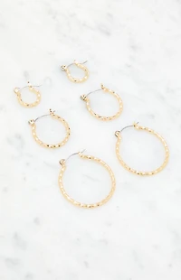 LA Hearts 3 Pack Hammered Hoop Earrings