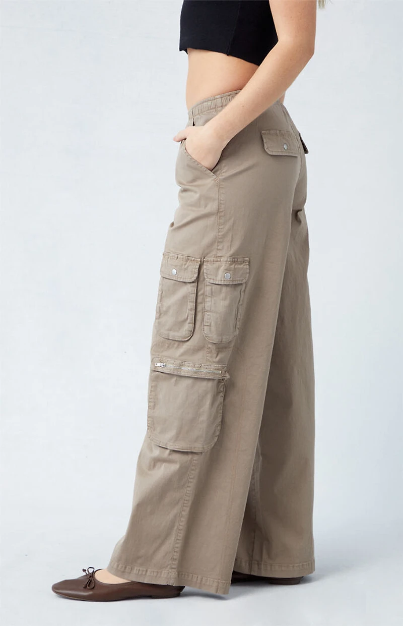 Pacsun Taupe Draped Low Rise Wide Leg Cargo Pants