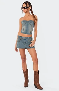 Edikted Studded Low Rise Washed Denim Mini Skirt