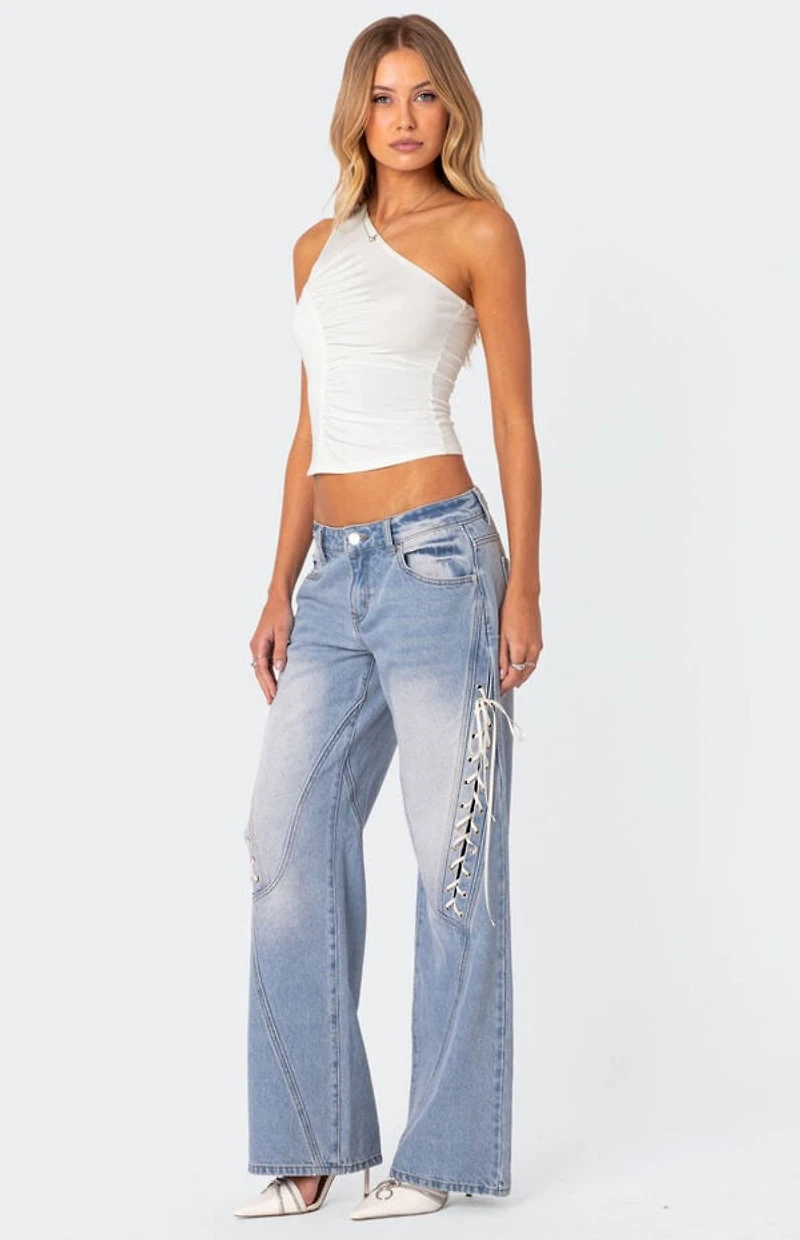 Edikted Low Rise Bow Ribbon Lace Up Jeans