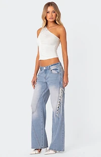 Edikted Low Rise Bow Ribbon Lace Up Jeans