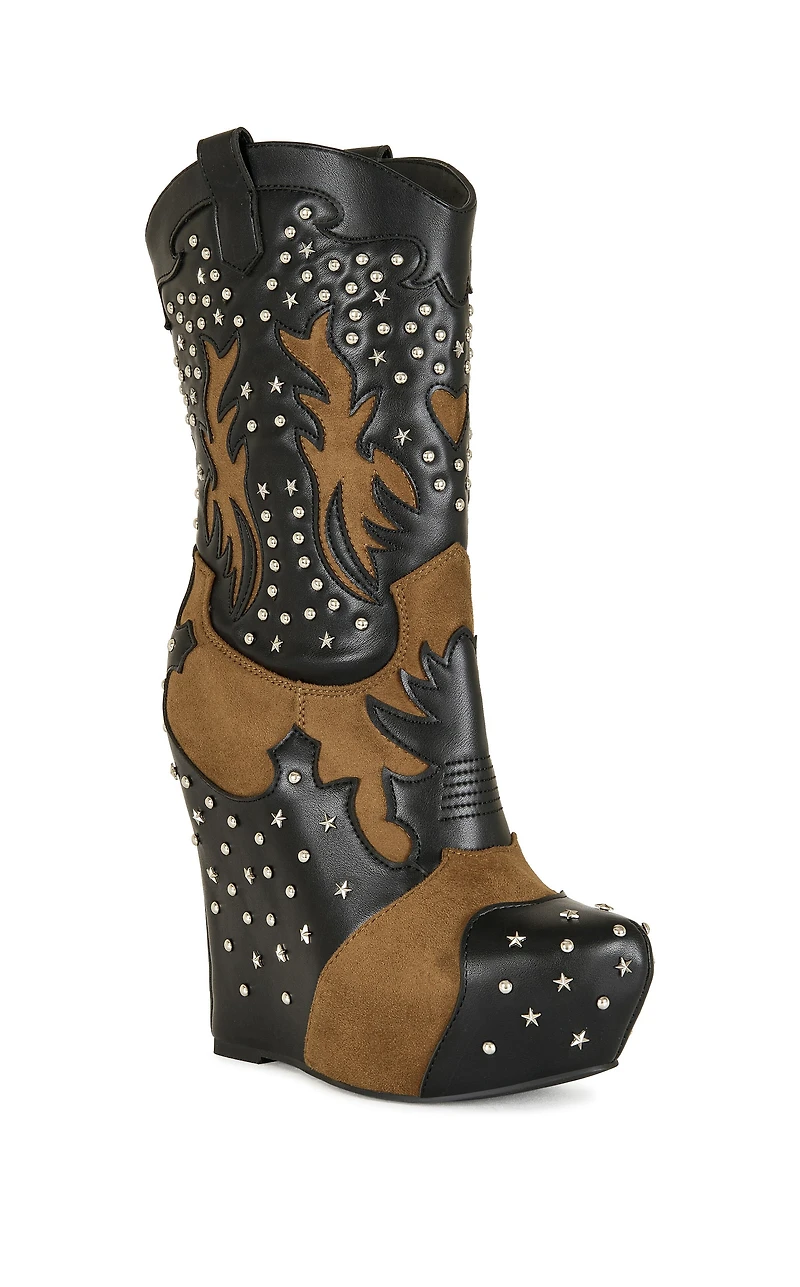 AZALEA WANG Women's Callia Black Wedge Booties