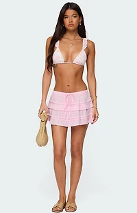 Edikted Embroidered Cotton Ruffle Mini Skirt