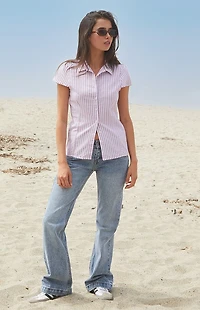 John Galt White & Red Striped Rue Collared Top