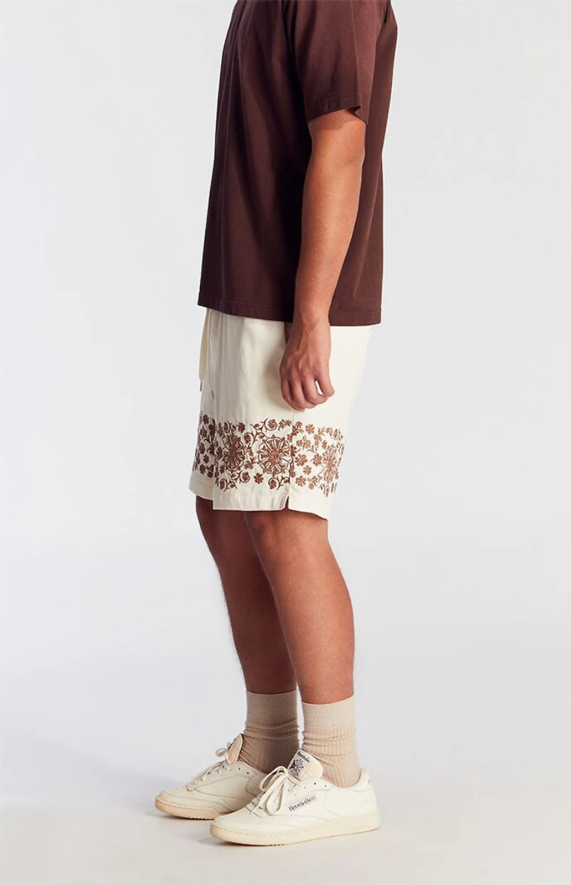 Pacsun Cream Embroidered Volley Shorts