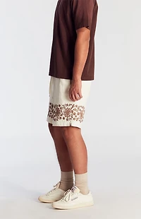 Pacsun Cream Embroidered Volley Shorts